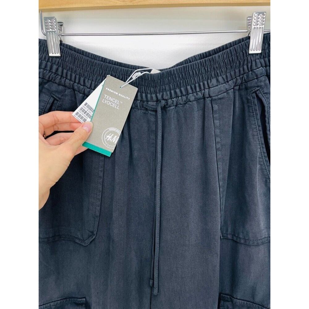 NWT H&M Cargo High Rise Pull On Pant Womens 6 Gray Stone Wash Lyocell Relaxed - Picture 6 of 11